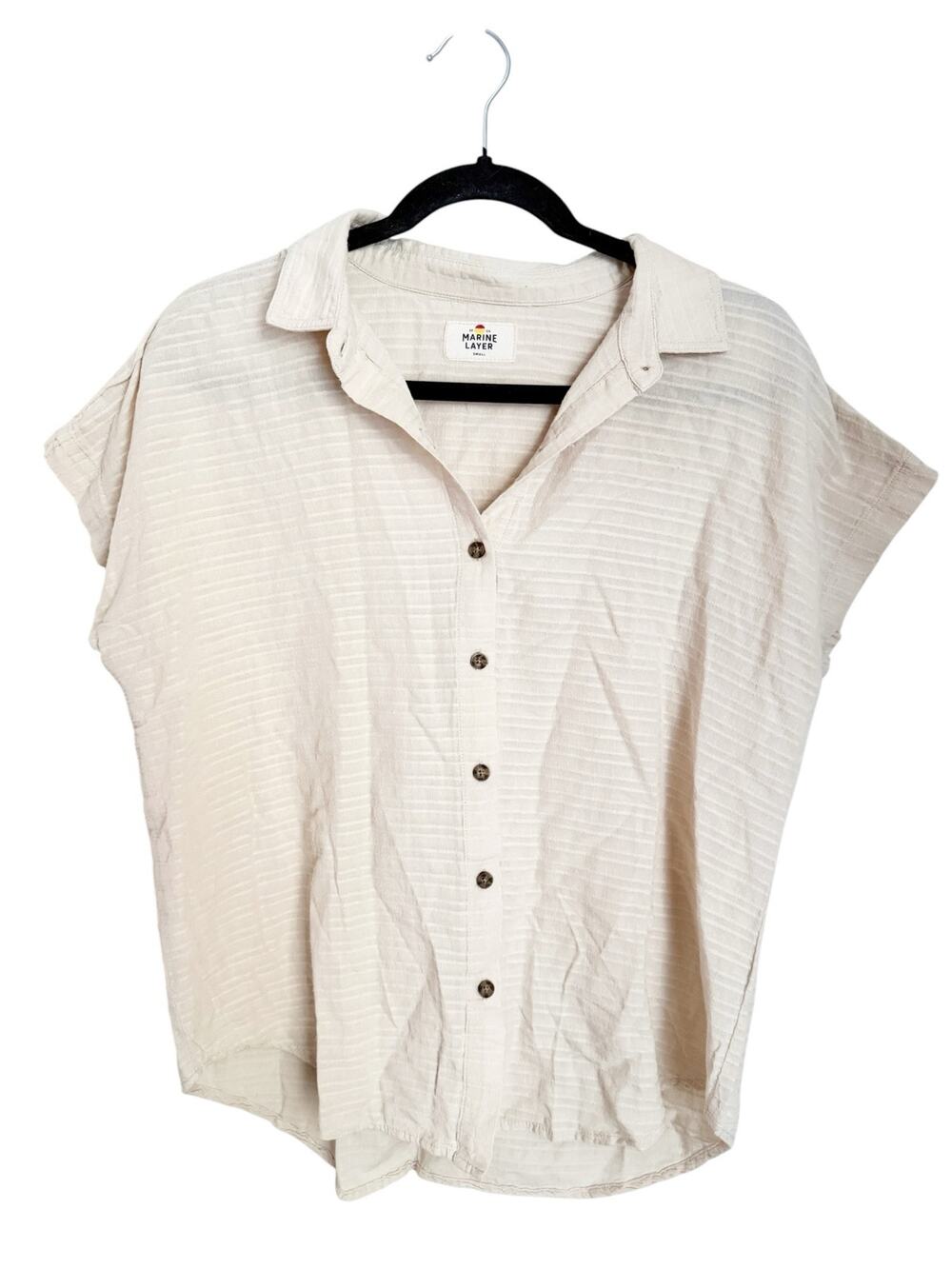 Marine Layer Dana Shirt Small Oatmeal Textured Stripe Boxy Top Sz S